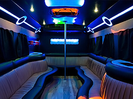 25 passenger party bus Charlotte interior